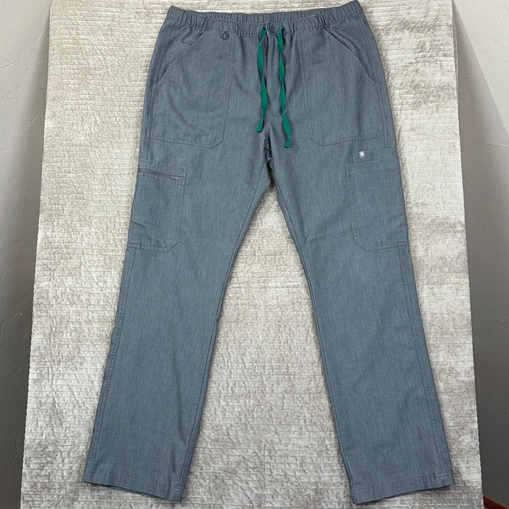 FIGS Technical Collection Scrub Pants Charcoal Grey Cargo Drawstring XL‎